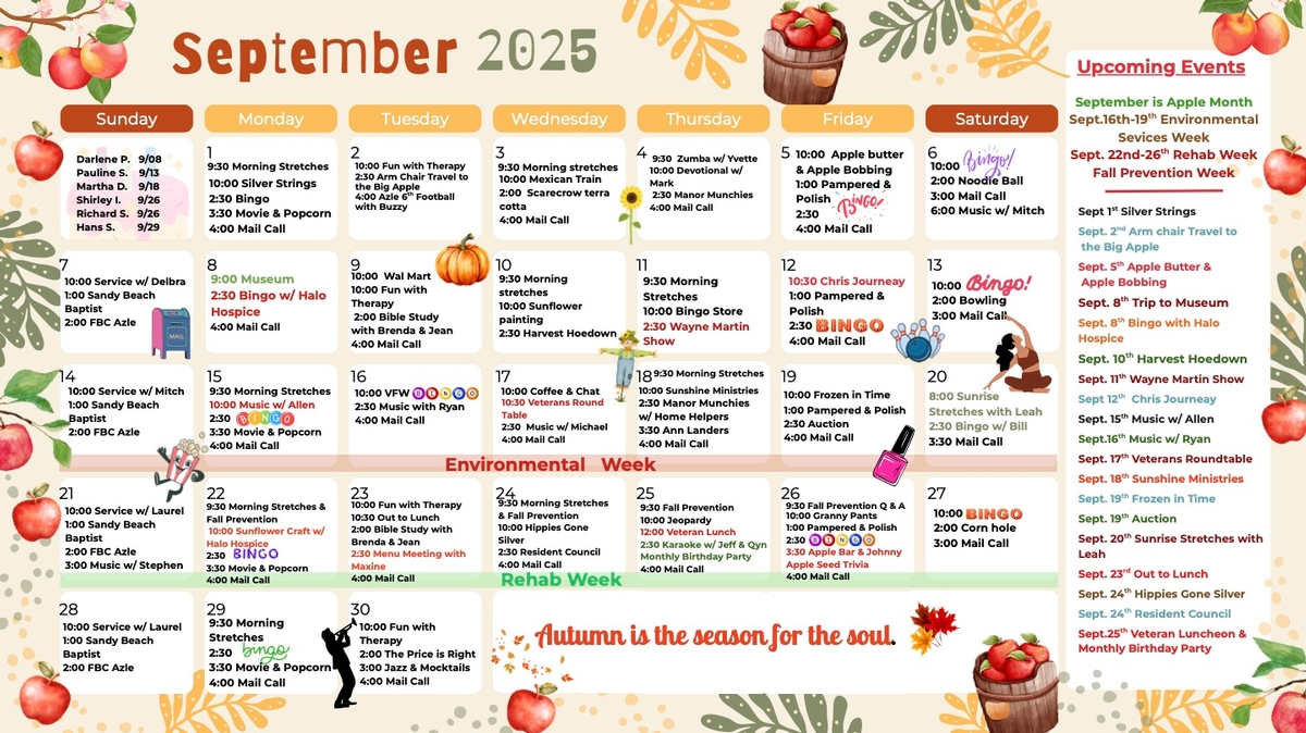 September 2025 Community Calendar at Azle Manor